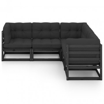 Set mobilier de grădină cu perne, 5 piese, lemn masiv de pin - Img 3