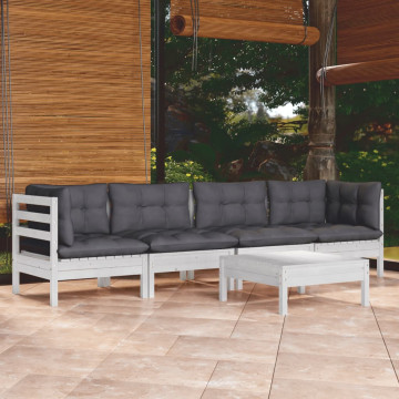 Set mobilier de grădină cu perne, 5 piese, lemn masiv de pin - Img 1
