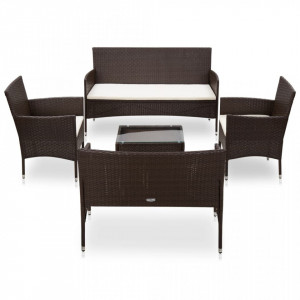 Set mobilier de grădină cu perne, 5 piese, maro, poliratan - Img 1