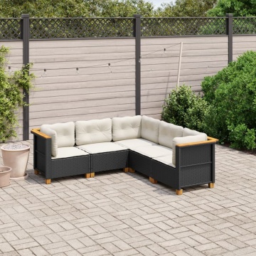 Set mobilier de grădină cu perne, 5 piese, negru, poliratan - Img 1