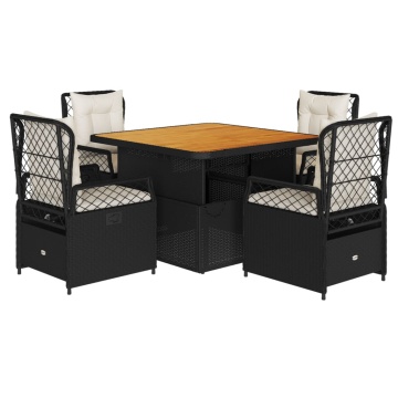 Set mobilier de grădină cu perne, 5 piese, negru, poliratan - Img 2