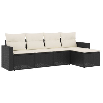 Set mobilier de grădină cu perne, 5 piese, negru, poliratan - Img 2