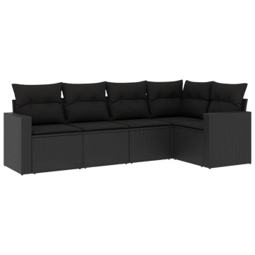 Set mobilier de grădină cu perne, 5 piese, negru, poliratan - Img 2