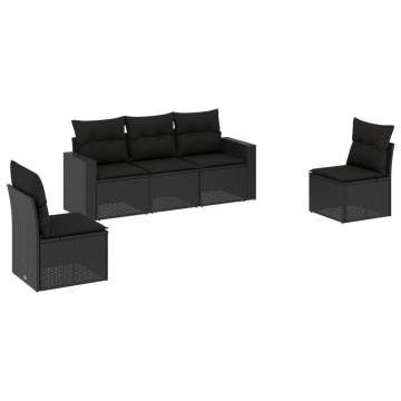 Set mobilier de grădină cu perne, 5 piese, negru, poliratan - Img 2