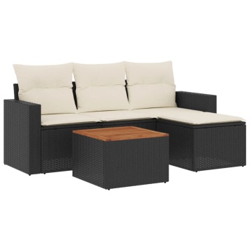 Set mobilier de grădină cu perne, 5 piese, negru, poliratan - Img 2