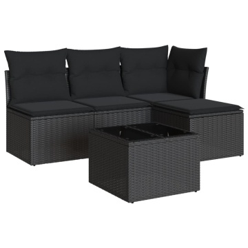 Set mobilier de grădină cu perne, 5 piese, negru, poliratan - Img 2