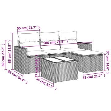 Set mobilier de grădină cu perne, 5 piese, negru, poliratan - Img 3