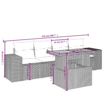 Set mobilier de grădină cu perne, 5 piese, negru, poliratan - Img 3