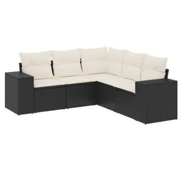 Set mobilier de grădină cu perne, 5 piese, negru, poliratan - Img 2