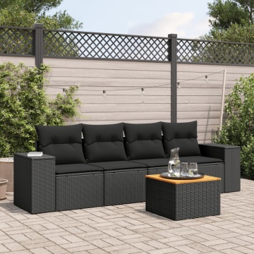 Set mobilier de grădină cu perne, 5 piese, negru, poliratan - Img 1