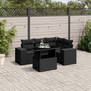Set mobilier de grădină cu perne, 5 piese, negru, poliratan - Img 1