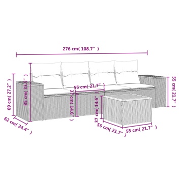 Set mobilier de grădină cu perne, 5 piese, negru, poliratan - Img 3