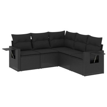 Set mobilier de grădină cu perne, 5 piese, negru, poliratan - Img 2
