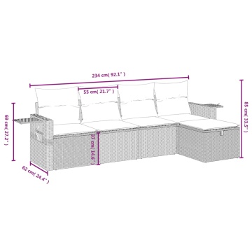 Set mobilier de grădină cu perne, 5 piese, negru, poliratan - Img 4