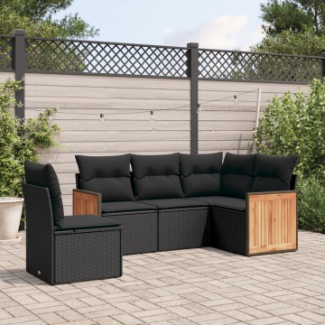 Set mobilier de grădină cu perne, 5 piese, negru, poliratan - Img 1