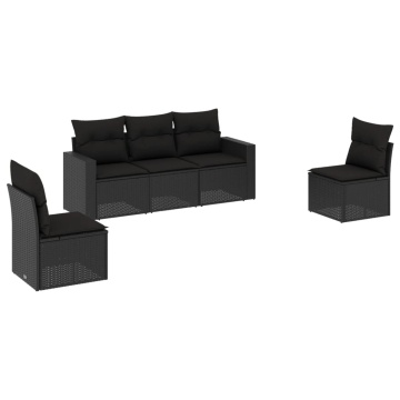 Set mobilier de grădină cu perne, 5 piese, negru, poliratan - Img 2