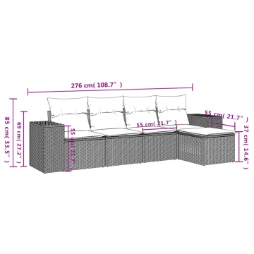 Set mobilier de grădină cu perne, 5 piese, negru, poliratan - Img 6