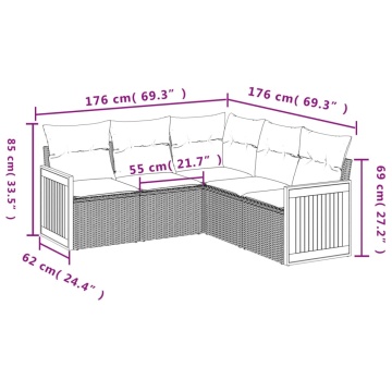 Set mobilier de grădină cu perne, 5 piese, negru, poliratan - Img 6