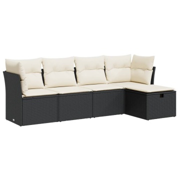 Set mobilier de grădină cu perne, 5 piese, negru, poliratan - Img 2