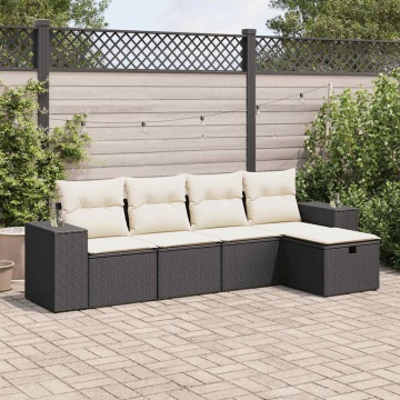 Set mobilier de grădină cu perne, 5 piese, negru, poliratan - Img 1