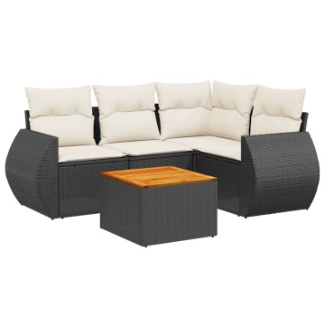 Set mobilier de grădină cu perne, 5 piese, negru, poliratan - Img 2