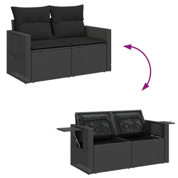 Set mobilier de grădină cu perne, 5 piese, negru, poliratan - Img 6