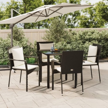 Set mobilier de grădină cu perne, 5 piese, negru, poliratan - Img 1