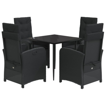 Set mobilier de grădină cu perne, 5 piese, negru, poliratan - Img 2