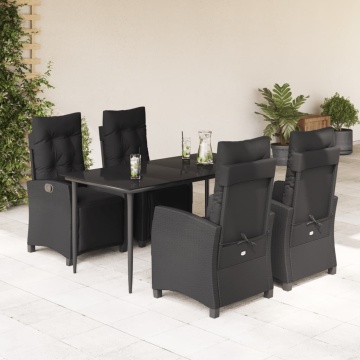 Set mobilier de grădină cu perne, 5 piese, negru, poliratan - Img 1