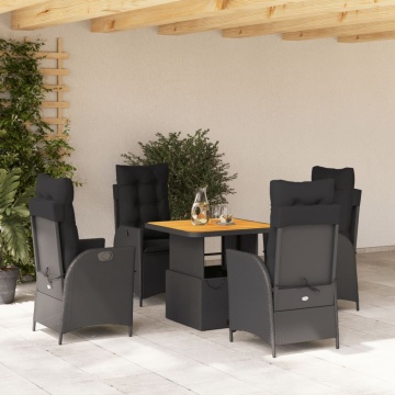 Set mobilier de grădină cu perne, 5 piese, negru, poliratan - Img 1