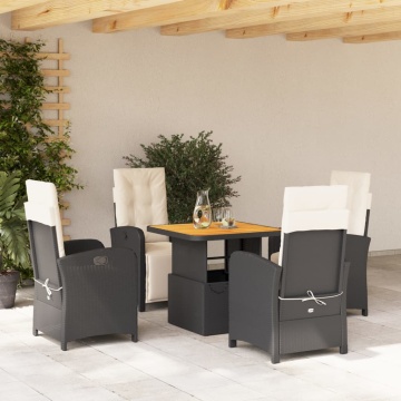 Set mobilier de grădină cu perne, 5 piese, negru, poliratan - Img 1