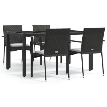 Set mobilier de grădină cu perne, 5 piese, negru, poliratan - Img 2