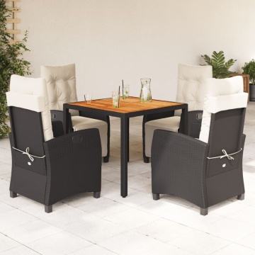 Set mobilier de grădină cu perne, 5 piese, negru, poliratan - Img 1