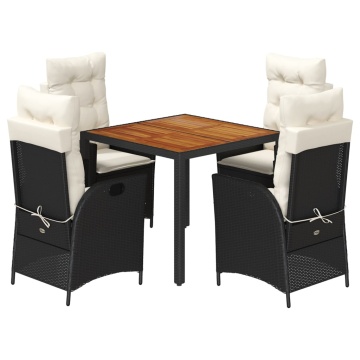 Set mobilier de grădină cu perne, 5 piese, negru, poliratan - Img 2