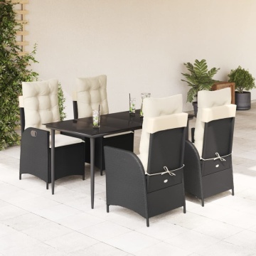 Set mobilier de grădină cu perne, 5 piese, negru, poliratan - Img 1