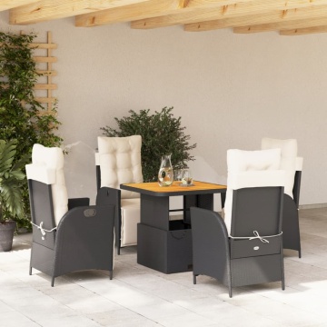 Set mobilier de grădină cu perne, 5 piese, negru, poliratan - Img 1