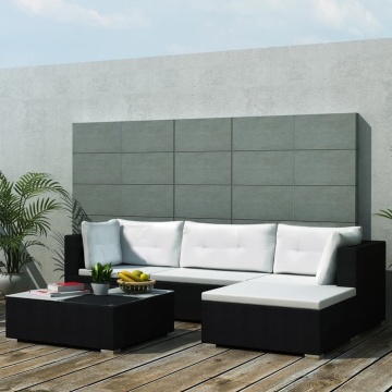 Set mobilier de grădină cu perne, 5 piese, negru, poliratan - Img 2