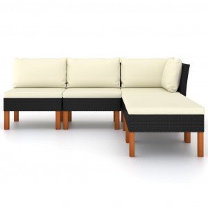 Set mobilier de grădină cu perne, 5 piese, negru, poliratan - Img 2