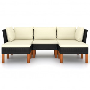 Set mobilier de grădină cu perne, 5 piese, negru, poliratan - Img 2