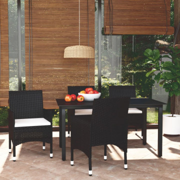 Set mobilier de grădină cu perne, 5 piese, negru, poliratan - Img 1
