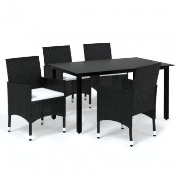 Set mobilier de grădină cu perne, 5 piese, negru, poliratan - Img 2