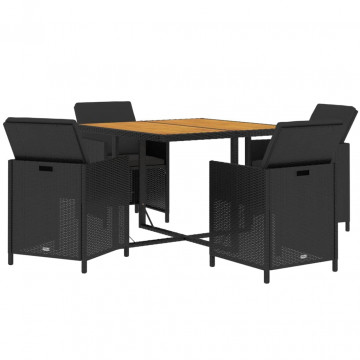 Set mobilier de grădină cu perne, 5 piese, negru, poliratan - Img 3