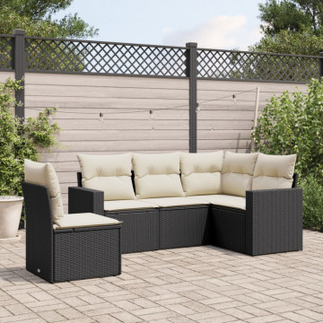 Set mobilier de grădină cu perne, 5 piese, negru, poliratan - Img 1