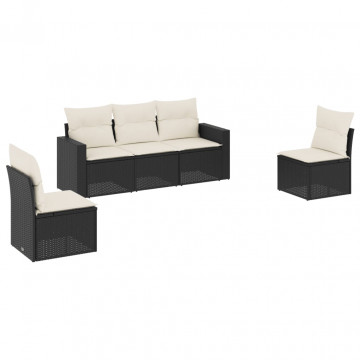 Set mobilier de grădină cu perne, 5 piese, negru, poliratan - Img 2