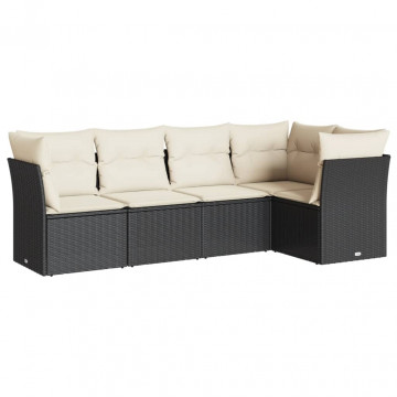 Set mobilier de grădină cu perne, 5 piese, negru, poliratan - Img 2