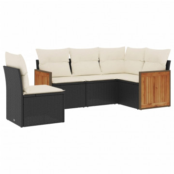 Set mobilier de grădină cu perne, 5 piese, negru, poliratan - Img 2
