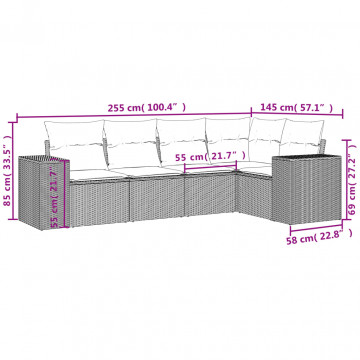 Set mobilier de grădină cu perne, 5 piese, negru, poliratan - Img 3