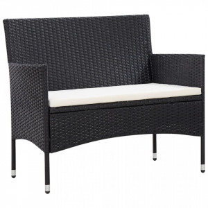 Set mobilier de grădină cu perne, 5 piese, negru, poliratan - Img 5
