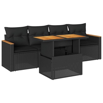 Set mobilier de grădină cu perne, 5 piese,poliratan/lemn acacia - Img 2
