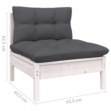 Set mobilier de grădină cu perne, 6 piese, alb, lemn de pin - Img 7